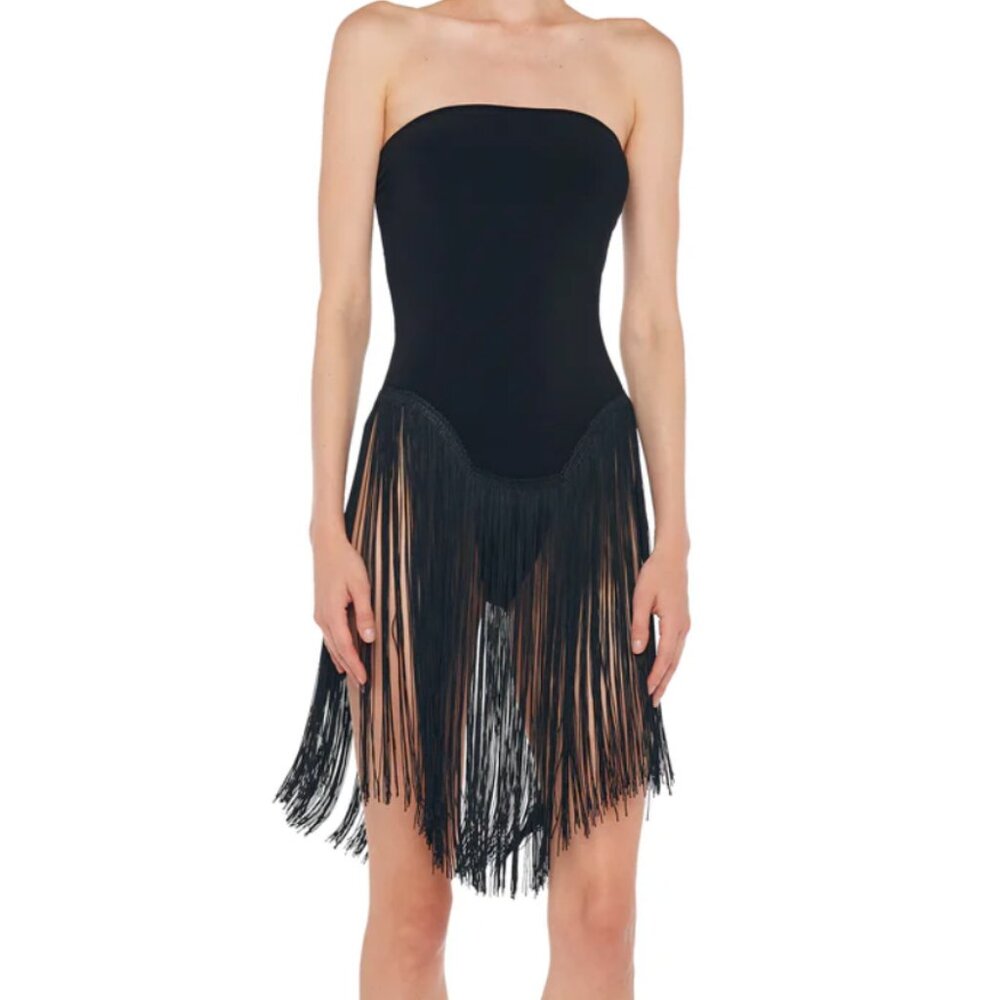 NORMA KAMALI 18" FRINGE BISHOP DRESS/BODYSUIT